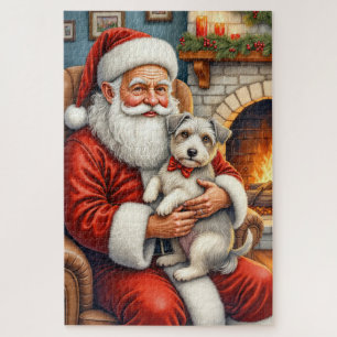 Weihnachtsmann hält Biewer Terrier Weihnachtskunst Puzzle