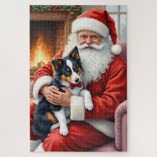 Weihnachtsmann hält Border Collie - Weihnachtskuns Puzzle