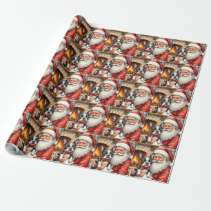 Weihnachtsmann hält Boston Terrier Weihnachtskunst Geschenkpapier
