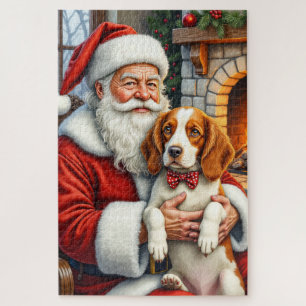 Weihnachtsmann hält Brittany Spaniel Weihnachtskun Puzzle
