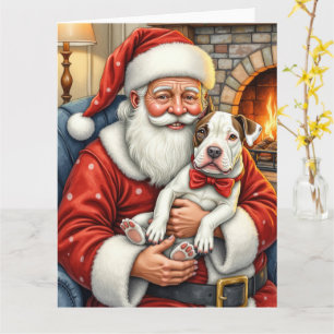 Weihnachtsmann hält Bull Terrier Weihnachtskunst Karte