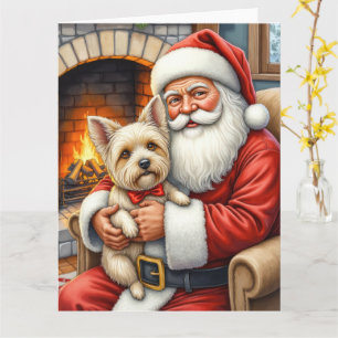 Weihnachtsmann hält Cairn Terrier Weihnachtskunst Karte