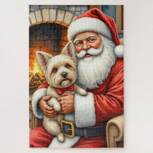 Weihnachtsmann hält Cairn Terrier Weihnachtskunst Puzzle