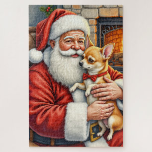 Weihnachtsmann hält Chihuahua-Weihnachtskunst Puzzle