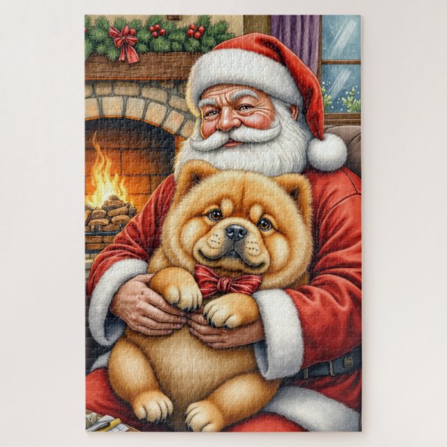 Weihnachtsmann hält Chow-Chow-Weihnachtskunst Puzzle (Vertikal)