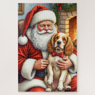 Weihnachtsmann hält Cocker Spaniel Weihnachtskunst Puzzle