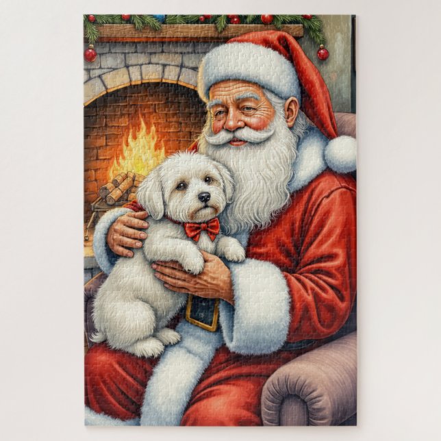 Weihnachtsmann hält Coton de Tulear Weihnachtskuns Puzzle (Vertikal)
