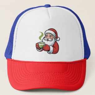 Weihnachtsmann hält ein Matcha-Getränk Weihnachten Truckerkappe