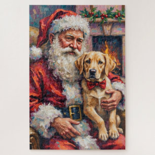 Weihnachtsmann hält Labrador-Weihnachtskunst Puzzle