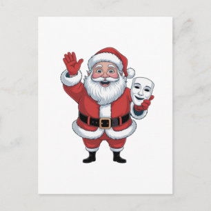Weihnachtsmann hält Mime-Gesicht Theater Weihnacht Feiertagspostkarte