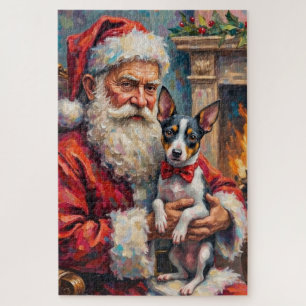 Weihnachtsmann hält Rat Terrier Weihnachtskunst Puzzle