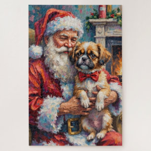 Weihnachtsmann hält Shih Tzu Weihnachtskunst Puzzle