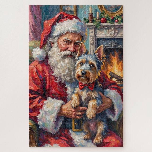 Weihnachtsmann hält Skye Terrier Weihnachtskunst Puzzle (Vertikal)