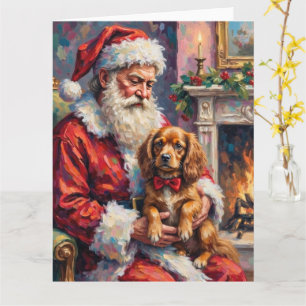 Weihnachtsmann hält Tibetan Spaniel Christmas Kuns Karte
