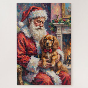 Weihnachtsmann hält Tibetan Spaniel - Weihnachtsku Puzzle