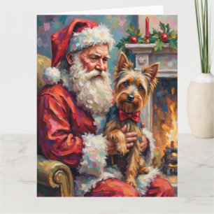 Weihnachtsmann hält Yorkshire Terrier Weihnachten Karte
