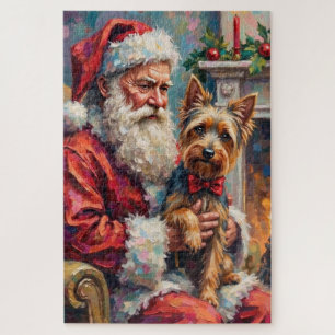 Weihnachtsmann hält Yorkshire Terrier Weihnachten Puzzle
