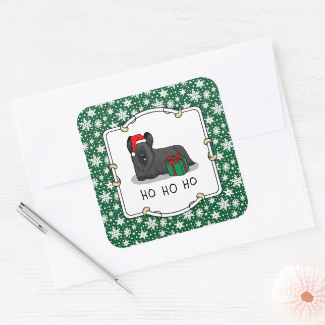 Weihnachtsmann Hat Skye Terrier (schwarz) Quadratischer Aufkleber (Umschlag)