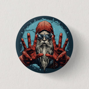 Weihnachtsmann Heavy Metal Rock and Roll im Vintag Button