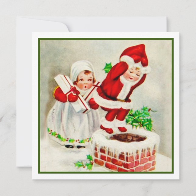 Weihnachtsmann Helfer im Vintage-Stil Feiertagskarte (Vorderseite)