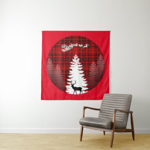 weihnachtsmann hirsch weihnachtsbaum rot kariert wandteppich