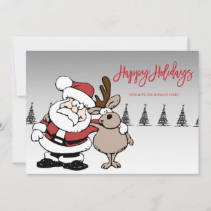 Weihnachtsmann, Hirsche, Tannen, Frohe Feiertage F