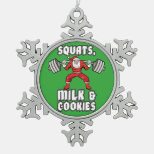 Weihnachtsmann - Hocken, Milch und Plätzchen Schneeflocken Zinn-Ornament