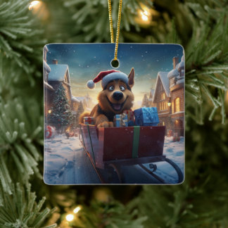 Weihnachtsmann, Hund Lover Keramikornament