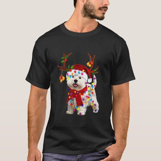 Weihnachtsmann Hund prächtige Rentiere Weihnachten T-Shirt (Vorderseite)