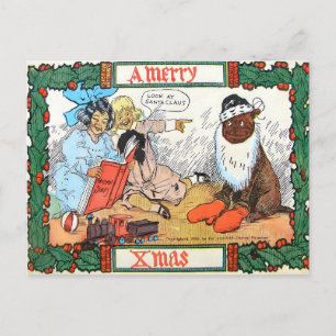 Weihnachtsmann-Hund und Kinder, Vintage 1906 Postkarte