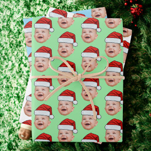 Weihnachtsmann Hut Individuelles Gesicht Foto Weih Geschenkpapier Set