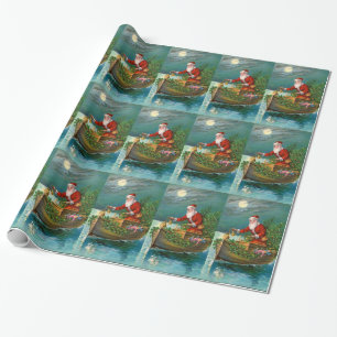 Weihnachtsmann im Boot Geschenkpapier