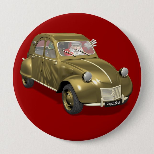 Weihnachtsmann im Citroen 2CV Button (Vorderseite)
