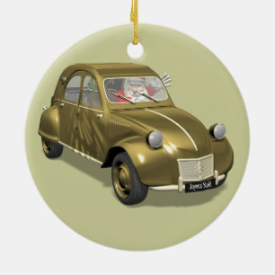 Weihnachtsmann im Citroen 2CV Keramikornament