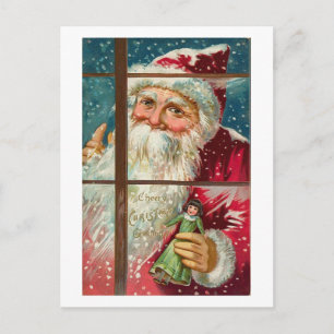 Weihnachtsmann im Fenster Feiertagspostkarte