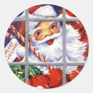 Weihnachtsmann im Fenster im Vintage-Stil Runder Aufkleber