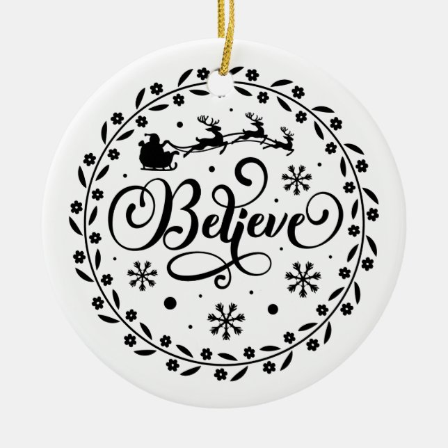 Weihnachtsmann im Flying Sleigh Weihnachten Keramik Ornament (Vorne)