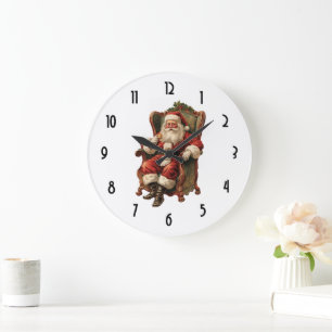 Weihnachtsmann im gemütlichen Sessel Vintage Große Wanduhr