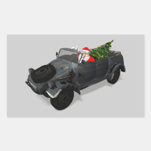 Weihnachtsmann im Kübelwagen Rechteckiger Aufkleber