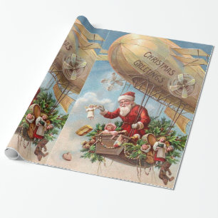 Weihnachtsmann im Luftschiff Geschenkpapier