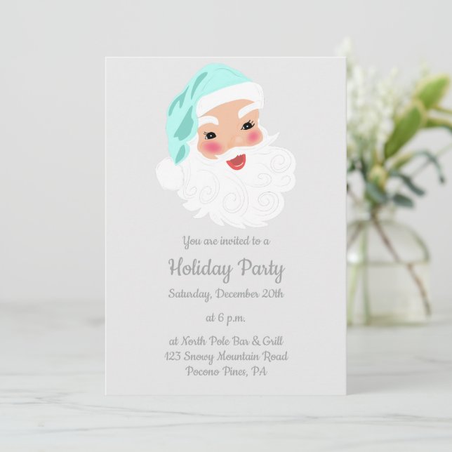 Weihnachtsmann im Mint Grüner Hut Weihnachten Einladung (Stehend Vorderseite)