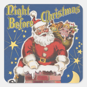 Weihnachtsmann im Retro-Stil, Die Nacht vor dem We Quadratischer Aufkleber