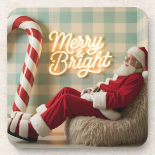 Weihnachtsmann im Retro-Stil, entspannt in einem f Getränkeuntersetzer