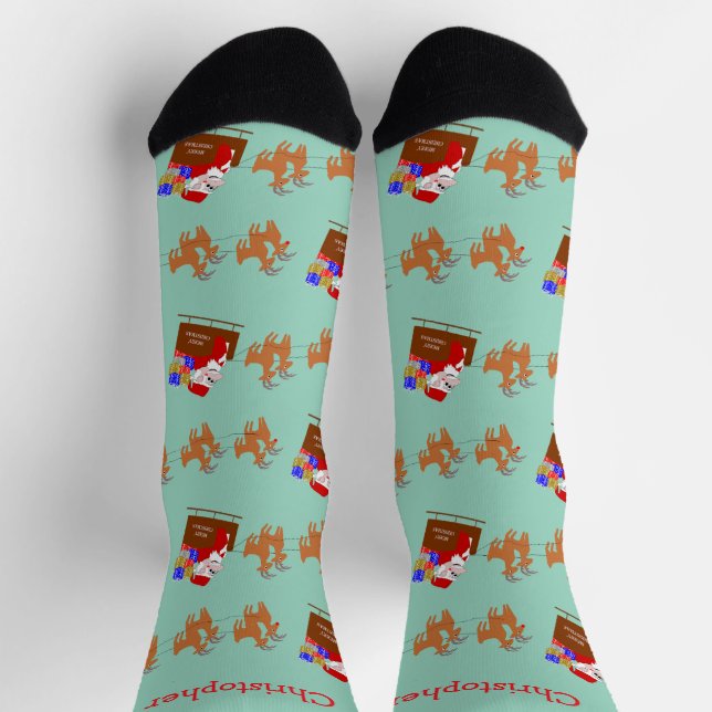 Weihnachtsmann im Schlitten-Design Weihnachten Socken (Oben)