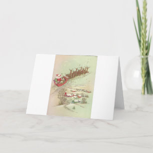 Weihnachtsmann im Schlitten im Vintage-Stil Feiertagskarte
