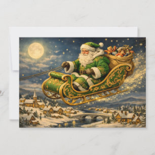Weihnachtsmann im Schlitten mit Geschenken im Vint Feiertagskarte