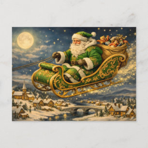 Weihnachtsmann im Schlitten mit Geschenken im Vint Feiertagspostkarte