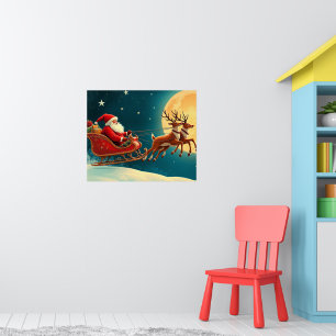Weihnachtsmann im Schlitten mit Rentieren Poster