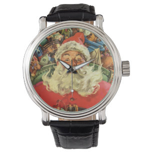 Weihnachtsmann im Schlitten mit Spielzeug im Vinta Armbanduhr