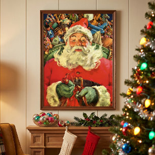 Weihnachtsmann im Schlitten mit Spielzeug im Vinta Poster